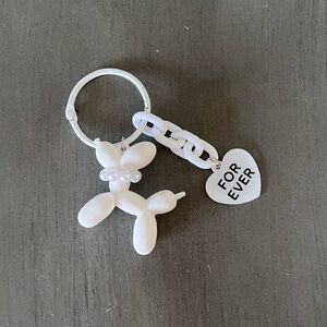 White Balloon Dog Pearl Necklace Forever Heart Tag Ring 4.5" Bag Purse Charm